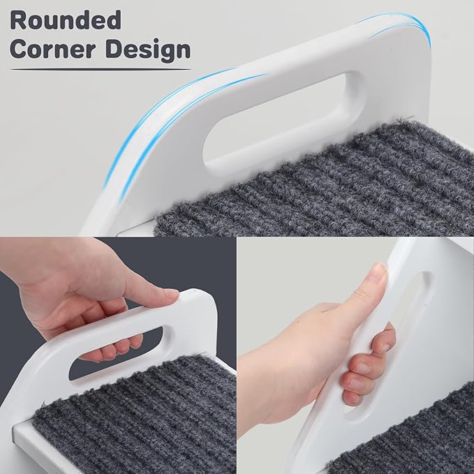 AMBIRD Wooden Step Stool with Washable and Removable Mats, Toddler Step Stools 300 lbs Capacity with Non-Slip Pads and Handles, Kid Step Stool for Kitchen, Bathroom, Bedroom (White with Gray Mats)