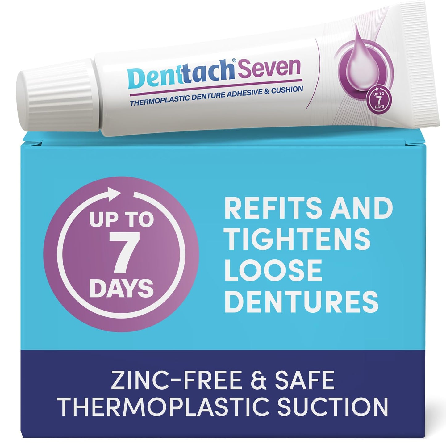 Denttach Seven Denture Adhesive, Thermoplastic Denture Cushion and Reliner, Upper and Lower Denture Comfort for Up to 7 Days, Zero Glue, Zinc Free