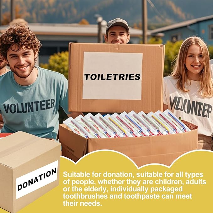 20 Pack Disposable Toothbrushes with Toothpaste and Comb for Homeless Individually Wrapped-Suitable for Hotel,Air Bnb,Shelter/Homeless/Nursing Home/Charity(（20 pcs）)