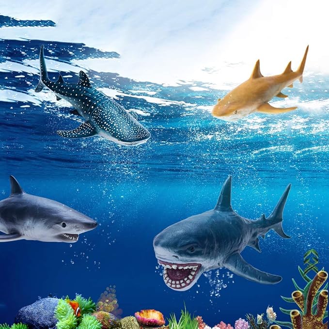 Gemini&Genius Whale Shark Hammerhead Shark Toys, Sea Animal Action Figures Ocean Model Toy Set for Play or Display, Gift, Educational, Role Play, Swim, Bath and Collection