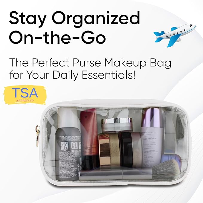 DANCOUR Small Clear Makeup Bag – Mini Pouch for Purse, White Cosmetic Travel Case, Compact Clear Cosmetic Bag, Mini Purse Pouch for Travel