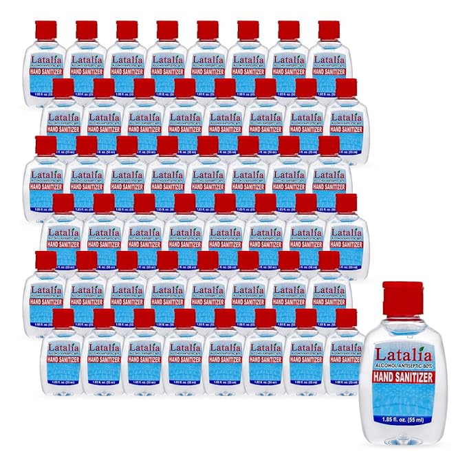Latalia Mini Hand Sanitizer Travel Size Pack of 48 | 1.85 fl oz with 80% Alcohol Small Hand Sanitizer Bulk For Non-Sticky, Unscented, Gentle & Fresh Hands Anytime