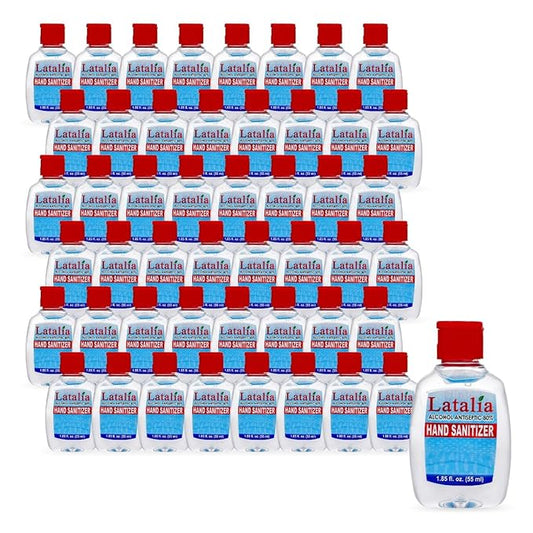 Latalia Mini Hand Sanitizer Travel Size Pack of 48 | 1.85 fl oz with 80% Alcohol Small Hand Sanitizer Bulk For Non-Sticky, Unscented, Gentle & Fresh Hands Anytime