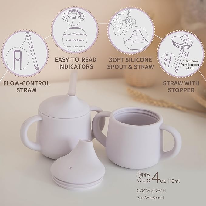Moonkie Silicone Baby Sippy Cups | 3 Stages Training Cup Straw Cup for Infants Toddlers and Kid | 4 oz 1Pack