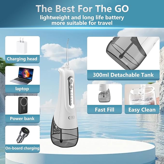 Cordless Water Dental Flosser Teeth Pick Portable Rechargeable Flossers Oral Irrigator with 4 Modes,IPX7 Waterproof Floss for Deep Cleaning and Gum Care,Ideal for Home Use, Daily Shower, and Travel