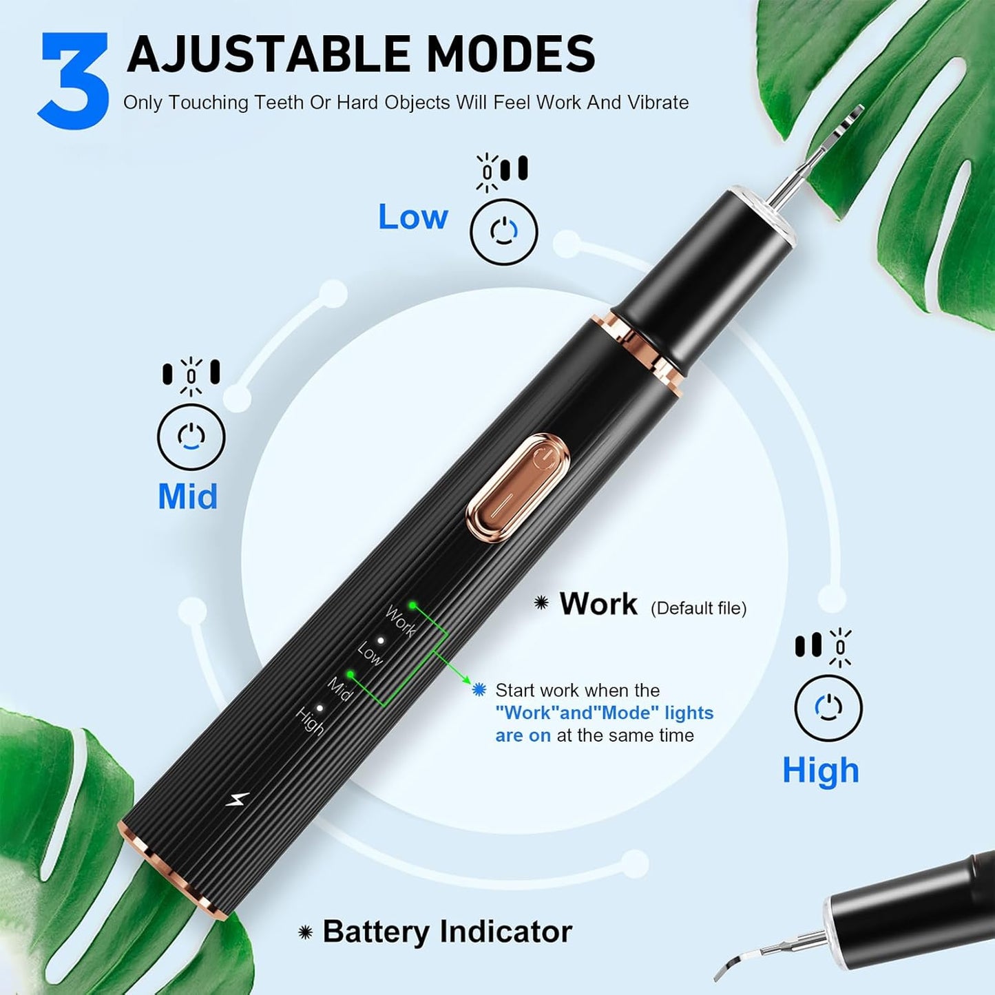 Plaque Remover for Teeth, Tartar Remover for Teeth Cleaning with 4 Replaceable Heads and 3 Adjustable Modes, Rechargeable Teeth Cleaning Plaque Remover for Home