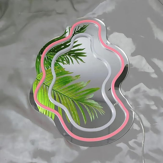 LED Mirror Neon Lights Light Up Dressing Mirror Cat/Shine Heart/Bat/Butterfly Shape Neon Mirror Sign for Modern Home Girl Room Bathroom Salon Wall Art Decor Gift For Girlfriend USB Powered