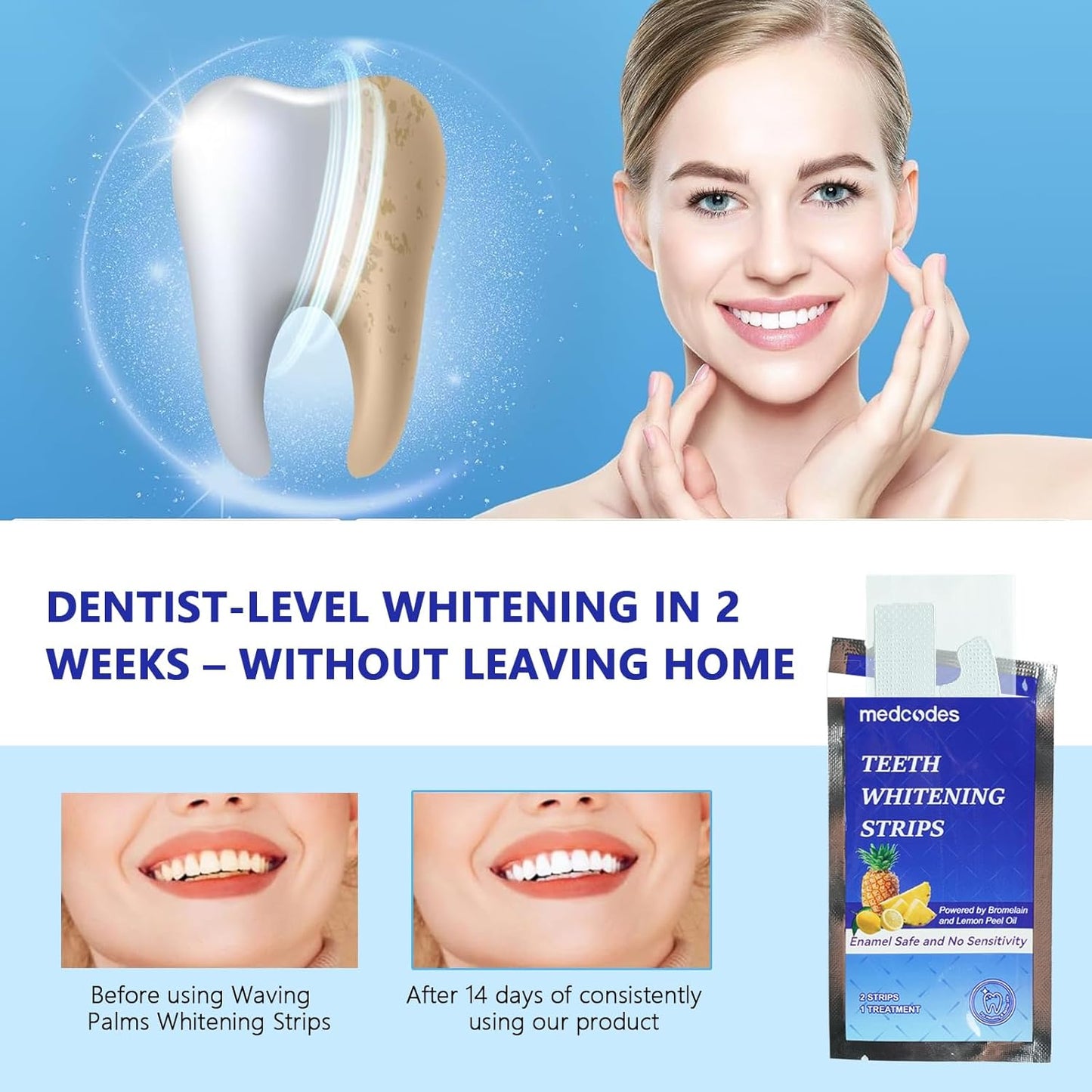 Teeth Whitening Strips for Sensitive, Enamel Safe Non-Slip Dry Strip Technology for Whiter Teeth,28 Strips Whitener Safe Whitestrip, Deep Stains Removal Tooth Whitening (One Size, Pineapple)