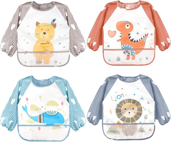 Accmor Long Sleeve Baby Bibs, Waterproof Sleeved Bibs Smock for Toddler Baby Girls Boys Eating Feeding