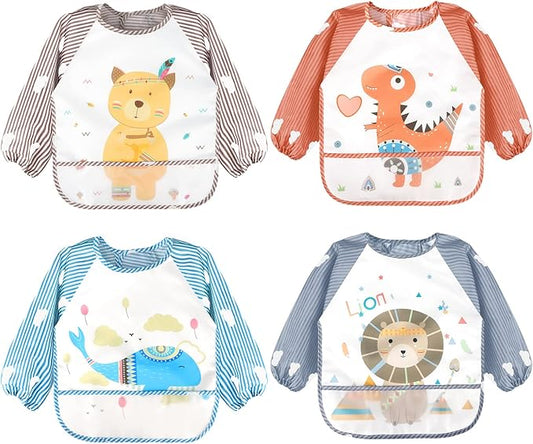 Accmor Long Sleeve Baby Bibs, Waterproof Sleeved Bibs Smock for Toddler Baby Girls Boys Eating Feeding