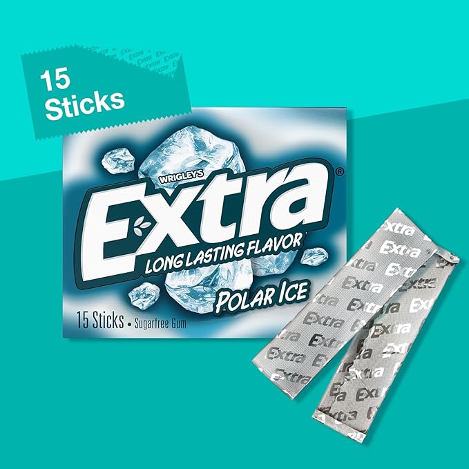 EXTRA Polar Ice Chewing Gum Packs, Sugar Free Gum in Bulk for Fresh Breath, 15 Sticks