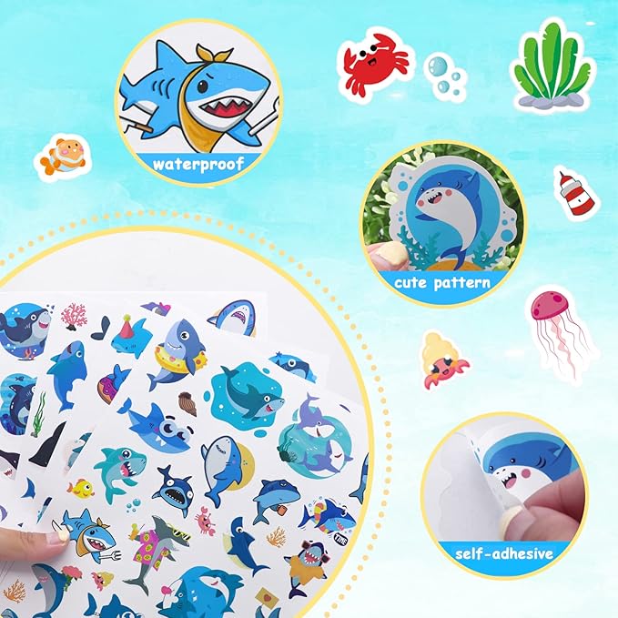 Cool Shark Stickers 755 Count Ocean Sea Animal Tropical Fish Shark Adhesive Decal Stickers for Boys Girls Birthday Invitations Under The Sea Party Goodie Gifts Bags Sticker Decor Class Rewards