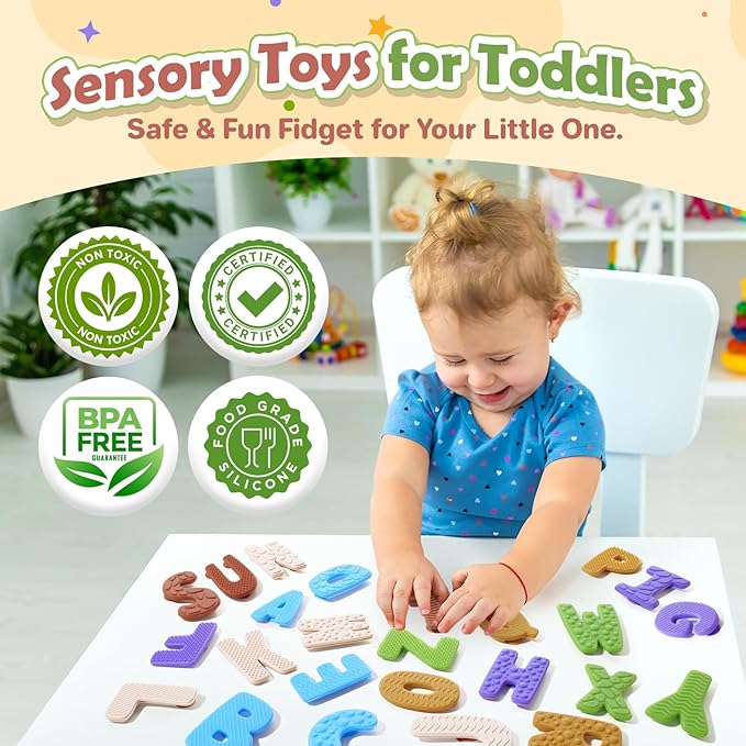 Alphabet ABC Learning Educational Toys - Textured Sensory Fidget Toys for Toddlers Kids - Educational Tools Suction Toy for Autsim - Preschool Learning Activity Toddler Toy for 2 3 4 5 Year Old Kids