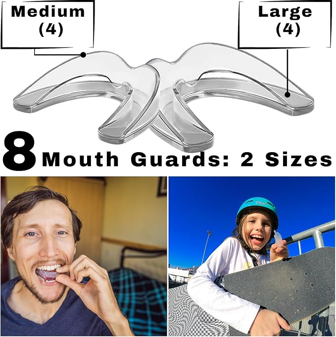 Mouth Guard for Grinding Teeth at Night – Custom Fit Night Guards for Teeth Grinding with 8 Trimmable Dental Guards and 2 Travel Cases