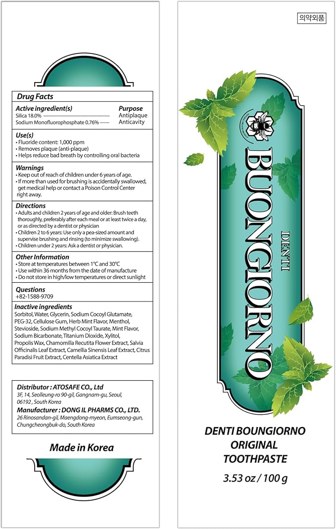 Original Toothpaste (Herbal Mint) – Natural Fluoride Korean Toothpaste for Fresh Breath, Plaque Removal, Strengthens Enamel, Paraben & SLS Free (3.52fl oz / 100g)