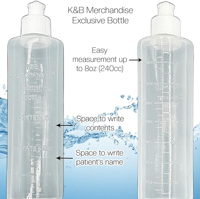 Perineal Peri Squirt Bottle, Postpartum Vaginal Lavette Irrigation, Feminine Hygiene Portable Bidet, New Mom Bottom Spray, 8-oz Bottles (3-Pack) with Unique 4-Way Squirter by K&B Merchandise