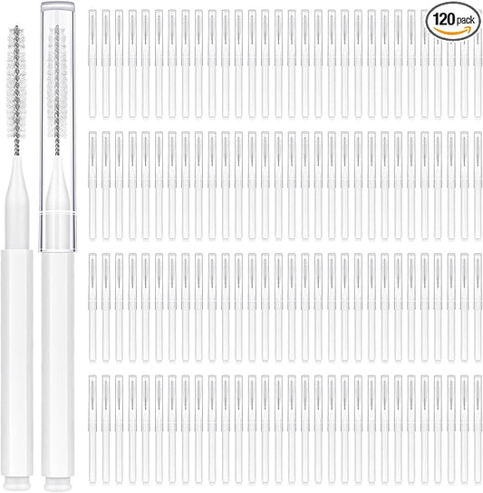 120 Pieces Interdental Brushes, Braces Brush Cleaner Orthodontic Flossers Toothpicks Floss Picks for Braces Kit for Teeth Cleaning Tools Spiral Dental Brush Head for Efficient Oral Care White