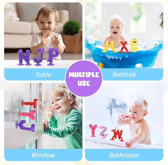 Alphabet Letters Learning Suction Toys: ABC Silicone Toys, Airplane/Windows/Car/Travel Toy for Kids, Preschool Educational Montessori Sensory Toy