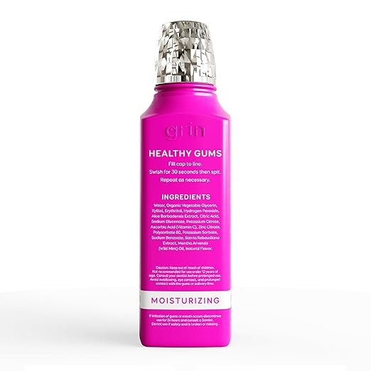 Grin Healthy Gums Oral Rinse, 16 Fl Oz, Fresh Breath Mouthwash, Smooth Mint Flavored, Alcohol-Free