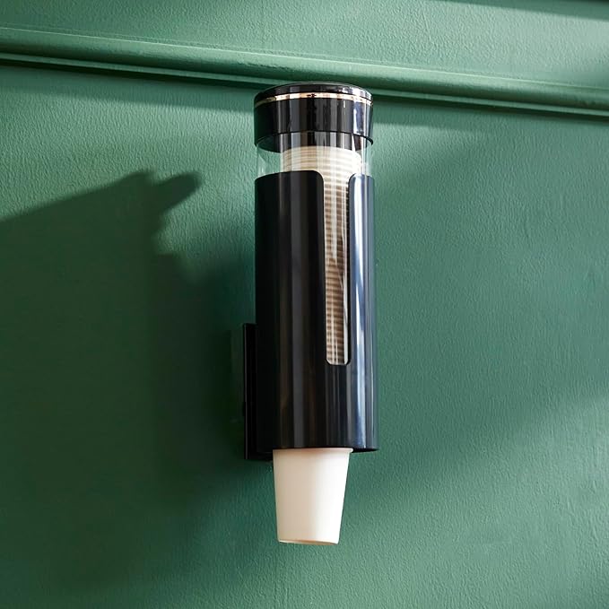 Seveny Bathroom Cup Dispenser, Wall Mount 4-7 oz Disposable Mouthwash Paper Cups, Pull-Type Cup Holder for Guest Toiletries, Dining Room, Kitchen, Coffee Stations, BPA Free, Black