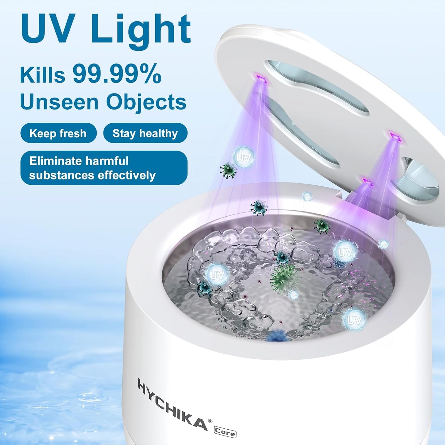 Retainer Cleaner Machine with UV,45kHz High Frequency,4 Upgraded Modes,UV Ultrasonic Retainer Cleaner,200ML Dental Cleaning Pod,for Retainers,Night Guards,Aligner,Braces etc.,Iceberg White