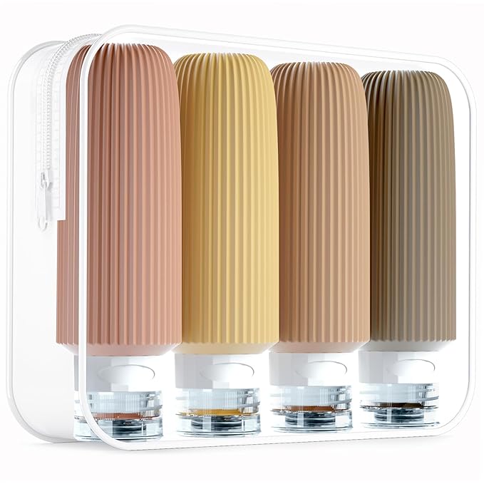 Travel Bottles for Toiletries, Large 6oz Travel Size Containers, BPA Free Leak Proof Tubs Refillable Liquid Accessories with Toiletry Bag for Cometic Shampoo and Lotion Soap (4 Pack)