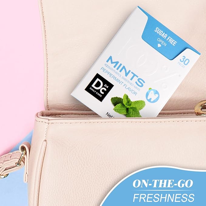 DC24 DAILY CARE 0-Calorie Breath Mints,100% Erythritol, Sugar Free for Dry Mouth, Gluten Free, Assorted Flavor, 30 Count, Pack of 4