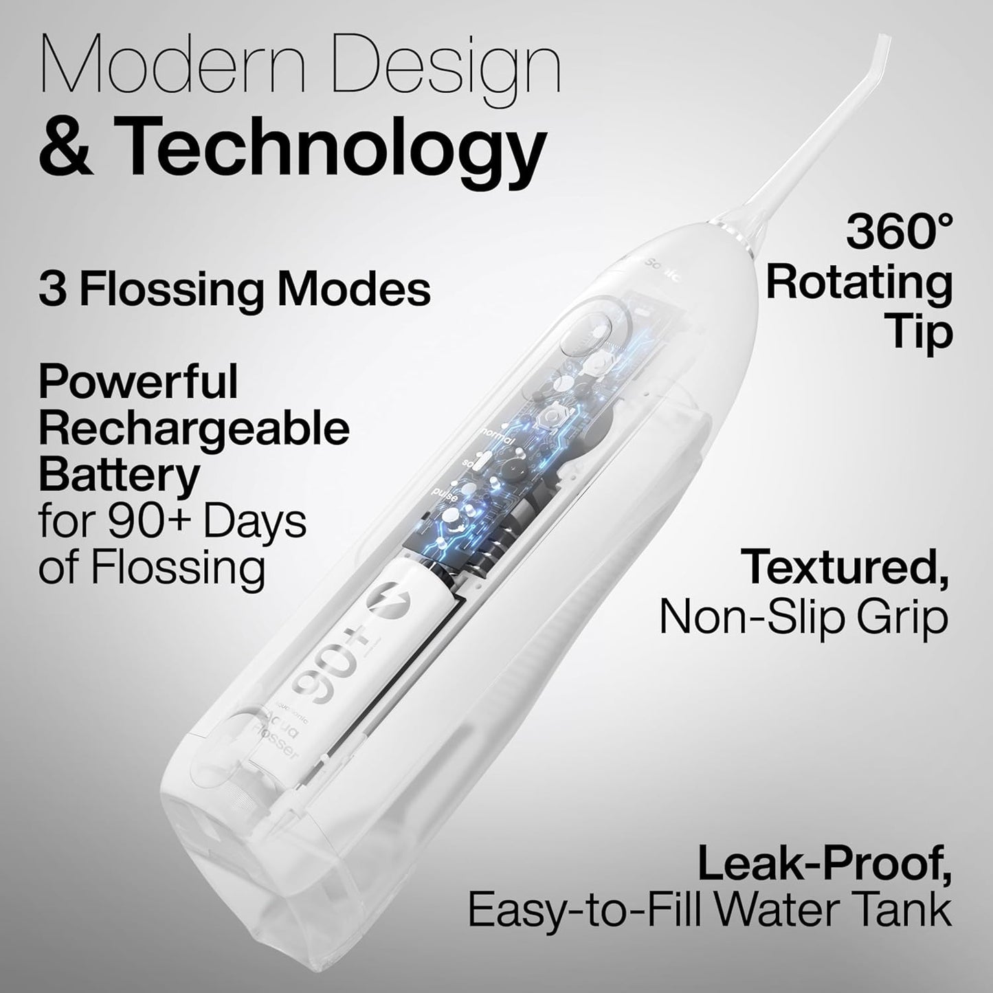 AquaSonic Icon Water Flosser for Teeth – Cordless Rechargeable Oral Irrigator – Waterproof, Portable Dental Cleaning with Jet Tip – Braces Home Travel - Pearl
