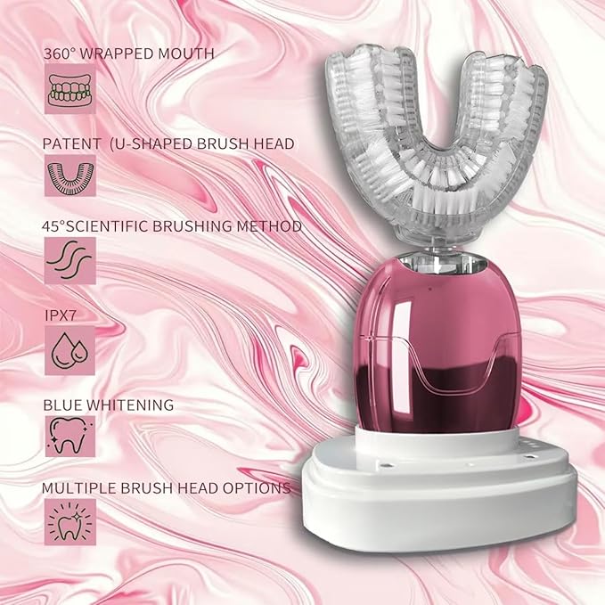 360° U-Shaped Toothbrush, Electric Toothbrushes for Adults, Multiple Brush Heads Options, Blue Light Whitening, IPX7 Waterproof, 360° Cleaning Suitable for People with Limited Mobility