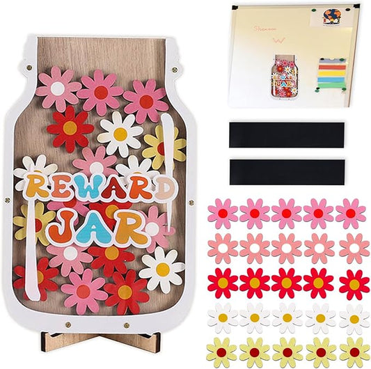 Magnetic Reward Jar, Classroom Reward Jar for Students, Incentive Good Home Training for Kids Boys Girls, Flower Reward Jar
