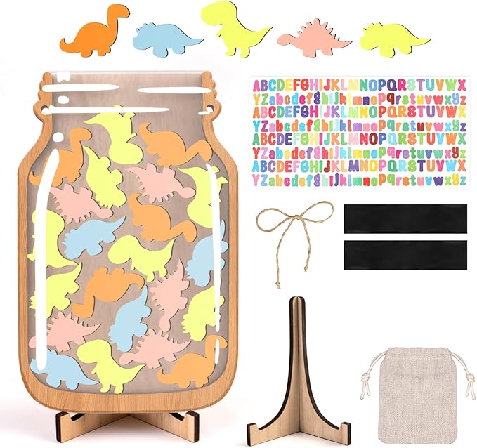 Little Dinosaur Reward Jars for Kids-Magnetic Reward System with Colorful Letter Stickers,Behavior Classroom Incentive Jar for Teachers Parents (Mason Jar with Stars, Kids Motivational Tool)
