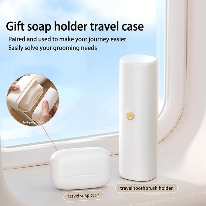 Toothbrush Travel Case with Airflow Holes, Comes with Travel Essentials Soap Holder,Multi-Function Portable Toothbrush Cover，Large Capacity, Travel Toothbrush Holder for Trips, Gym, Camping