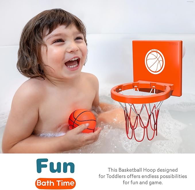 Bath Toys - Bathtub Basketball Hoop for Kids, Toddlers - Suction Cup Basketball Hoop and 4 Soft and No Hole Balls - Baby & Toddler Mini Basketball Hoop - Boys & Girls
