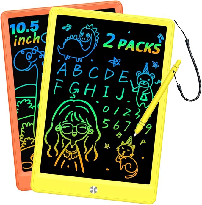 LCD Writing Tablet Doodle Board, Colorful Drawing Pad, Electronic Drawing Tablet, Drawing Pads,Travel Gifts for Kids Ages 3 4 5 6 7 8 Year Old Girls Boys (10.5 inch, Orange+Yellow)