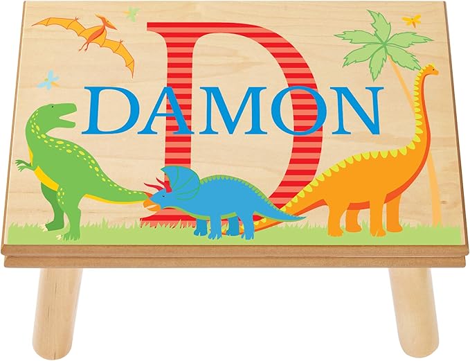 Let’s Make Memories Personalized My Own Name Step Stool - Children’s Step Stool - Sturdy Wood – Non-Toxic Paint, Sealer - Dinosaur Design - Natural - 14’Wx9.25”Lx8.75”H - Ages 3+