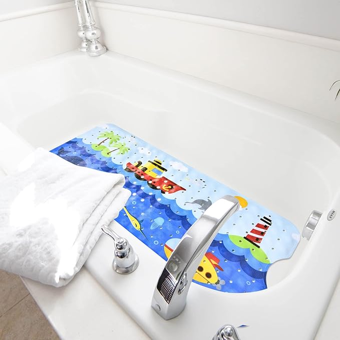 Baby Bath Mat for Tub Non Slip Kids Bathtub Mat Extra Long 40X16 Inch Toddler Bath Tub Shower Mat Anti Slip with Suction Cups & Drain Holes, Machine Washable, Ships