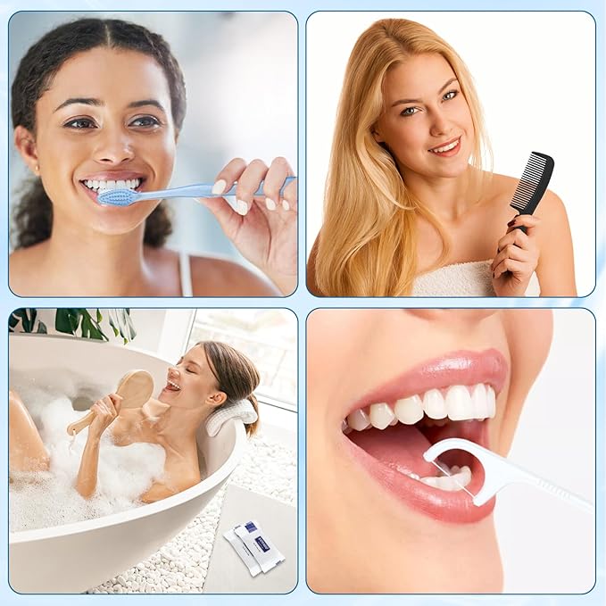 5 Sets Personal Hygiene Kit Bulk, Disposable Toothbrushes with Toothpaste Floss Comb Soap and Cover, Toiletry Kits Homeless Supplies Bulk for Women,Men,Travel,Homeless