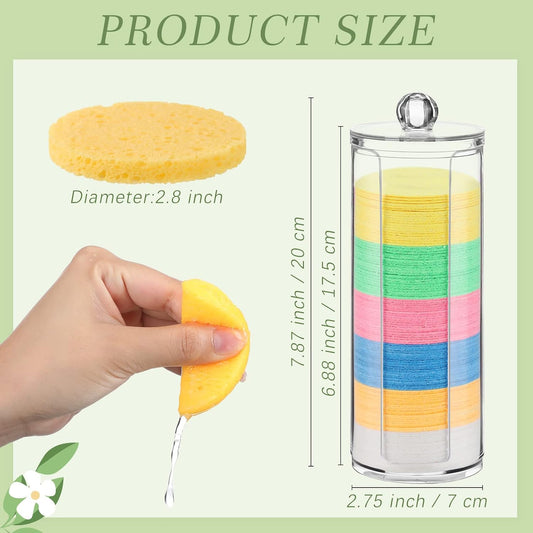 Sieral 120pcs Compressed Facial Sponges Disposable Natural Face Sponges Round Soft Pads with Container for Washing Face Cleansing Exfoliating Esthetician Makeup Removal Travel(Multicolor)