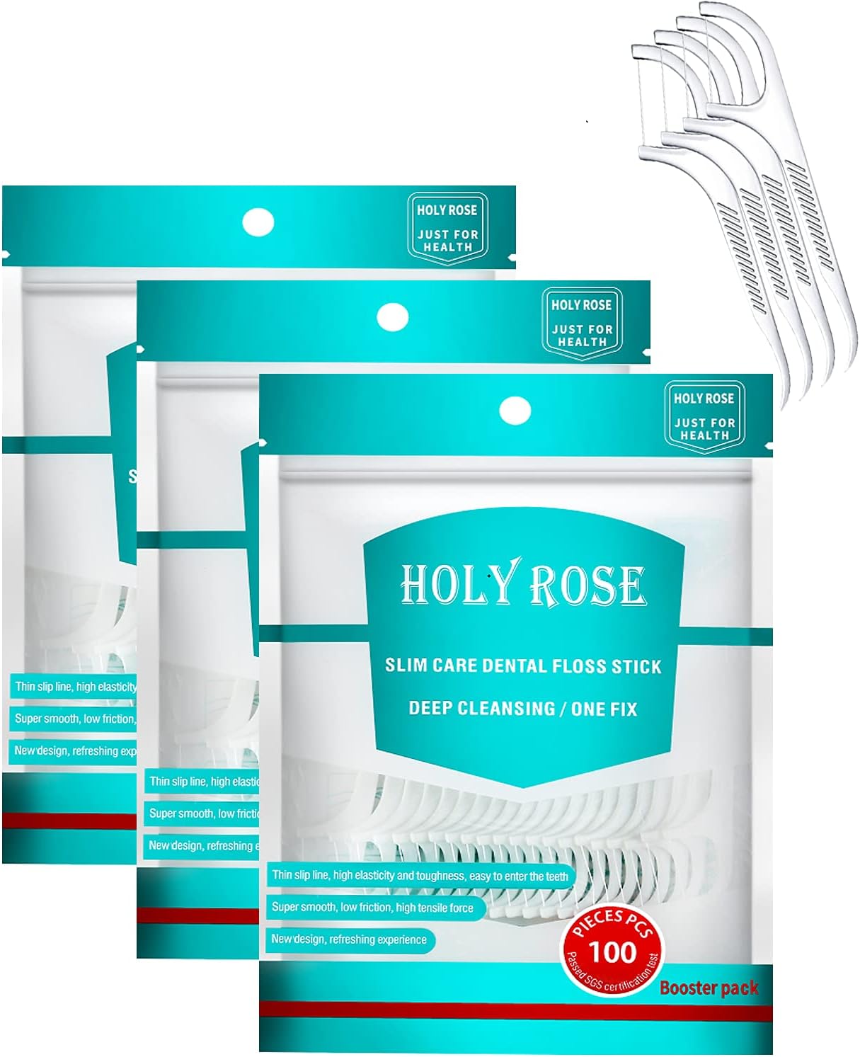 Travel Dental Floss Picks,Refill Bagged Floss Sticks,Holy Rose High Toughness Adults Flosser Toothpick,300 Count Professional Clean Flossers for Teeth Hygiene, Oral Care and Health.