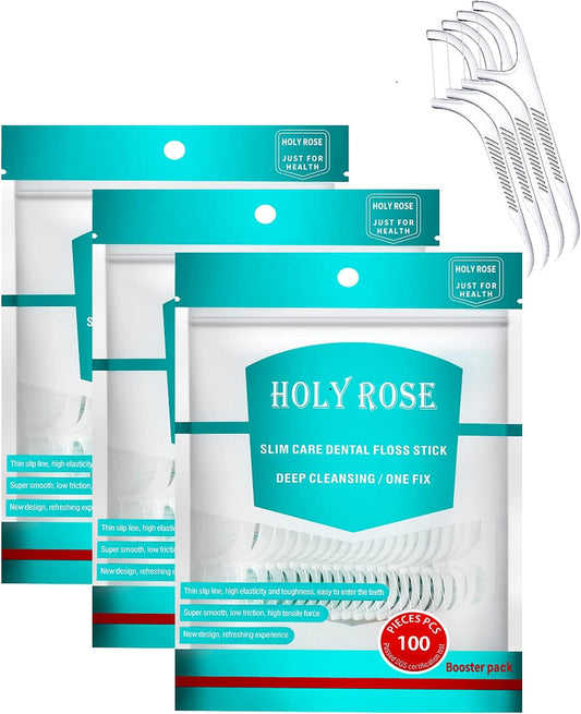 Travel Dental Floss Picks,Refill Bagged Floss Sticks,Holy Rose High Toughness Adults Flosser Toothpick,300 Count Professional Clean Flossers for Teeth Hygiene, Oral Care and Health.