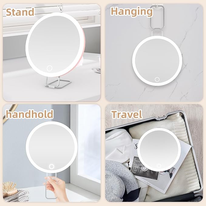 Large 6" Lighted 30x Magnified Makeup Mirror with Suction Cups & Table Stand, Travel & Home Use