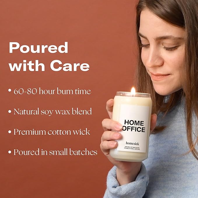 Homesick Scented Candles for Home (Home Office) - 13.75 oz Long-Lasting Natural Soy Wax Blend Jar Candle Gifts for Women & Men, 60-80 Hours Burn Time - Notes of Fresh Air, Water Lilies & Amber