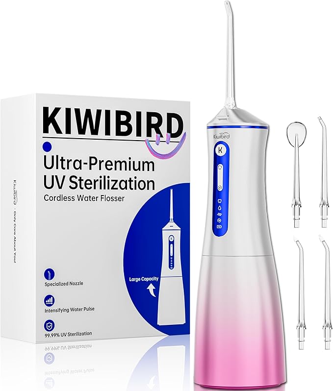 Water Dental Flosser Cordless with UVC Light, 3 Modes Portable Oral Irrigator, IPX7 Waterproof, 300ML Tank, Electric Teeth Cleaner for Tonsil Stones, Home & Travel Use