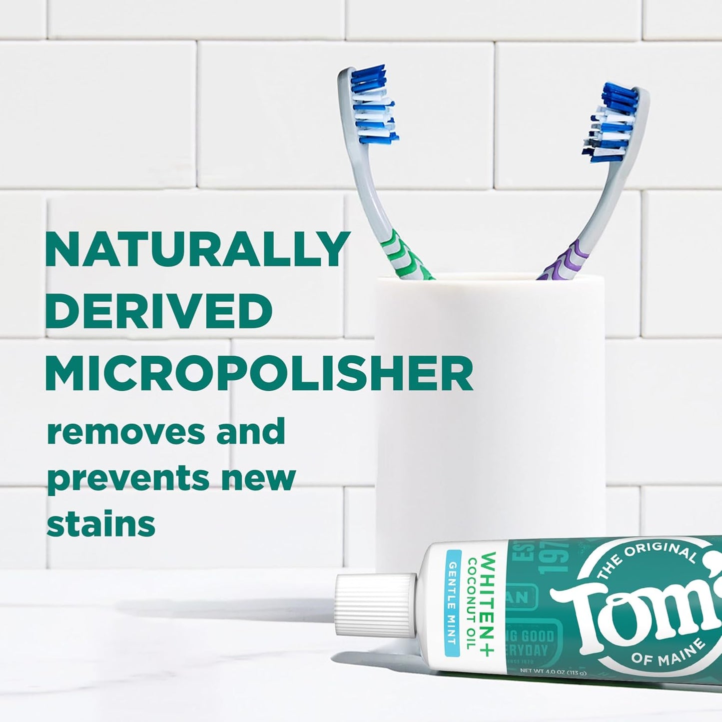 Tom’s of Maine Whiten Plus Coconut Oil Fluoride Free Toothpaste, Natural Whitening Toothpaste with Plant-Based Cleansers, Whitens Without Causing Sensitivity, Gentle Mint, 4.0 Oz (Pack of 3)