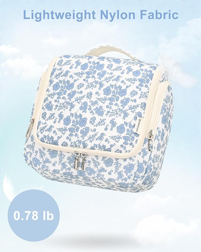 Relavel Hanging Toiletry Bag for Women Travel Makeup Bag Cosmetic Organizer Toiletries Bag for Travel Size Essentials Accessories Shower Caddy Bag for Bathroom Beach Gym, Floral Print