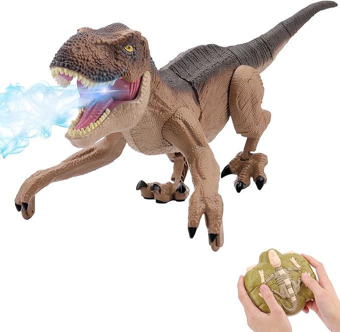 Remote Control Dinosaur Toys for Boys 3 4-7 8-12- RC Realistic Big T-Rex Gifts for Kids, Interactive Dino with Light Roar Spray Touch Sensing
