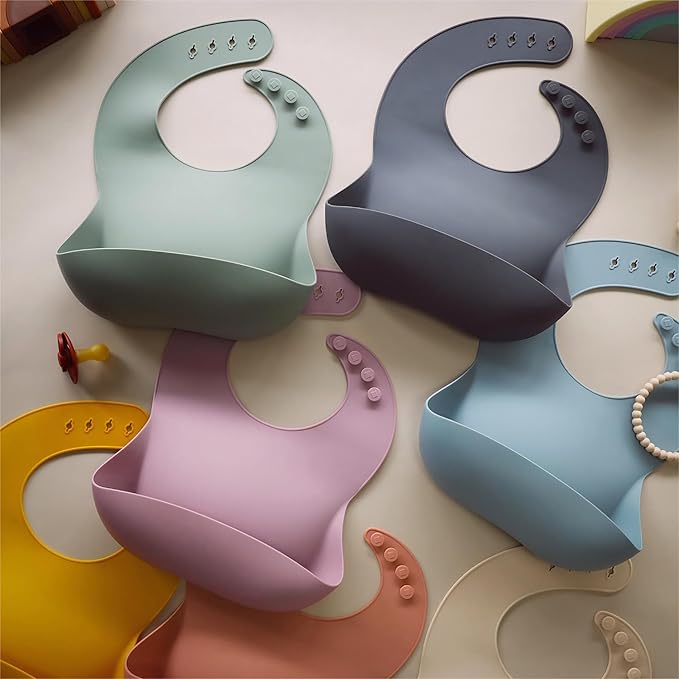 Moonkie Silicone Baby Bibs Set Of 2 | BPA Free Waterproof | Soft Flexible Adjustable Silicone Bibs for Babies & Toddlers(Ether/Sage)