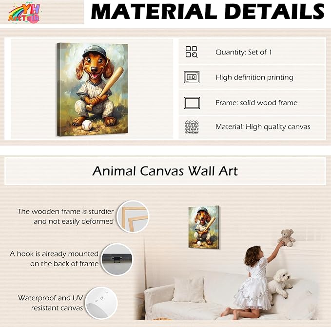 YOUHONG Animal Posters Animal Pictures Wall Decor Dog Wall Art with Built-in Wooden Frame - Sports Poster Dog Pictures for Bedroom & Living Room Decor Easy Hanging (12x15.7 Inches)