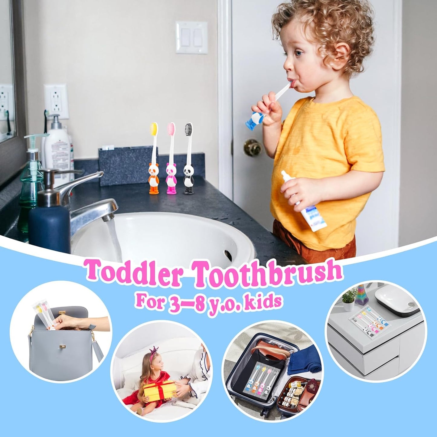 Disposable Toddler Toothbrush Kids Bulk Pack of 200,Suction Cup Bulk Children Toothbrushes for Kid Age 2+ Individually Wrapped Animal Toothbrush for Boys,Girls,for Home,School,Camp,Daycare,Travel
