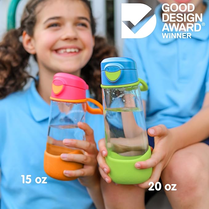 b.box 15 oz Sport Spout Kids Water Bottle for School, Sports, Travel, Daycare. Leakproof, Spill Proof, Dishwasher Safe. Easy Grip Triangle Shape, Durable Tritan Material. BPA Free.